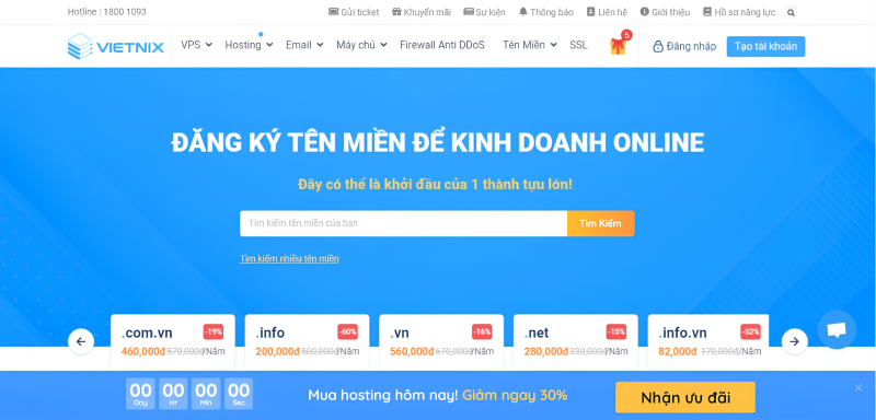 Trang đăng ký Hosting Việt Nam của Vietnix